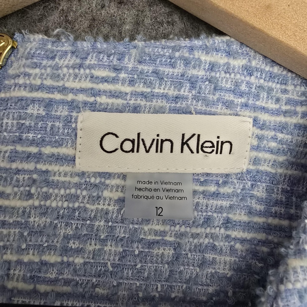 Calvin Klein Dress Womens 12 Blue Tweed‎ Short Sleeve Sheath Lined Zip Work - Picture 9 of 14